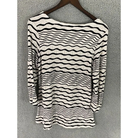 Tianello by steve barraza womens medium blouse black white striped textured knit - Picture 3 of 6